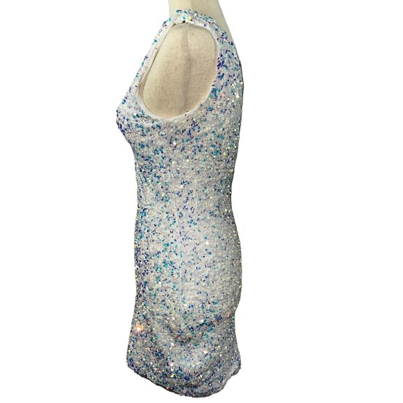 Beautiful White One Shoulder Sequin Stretch Mini Dress Size Medium - Picture 4 of 10